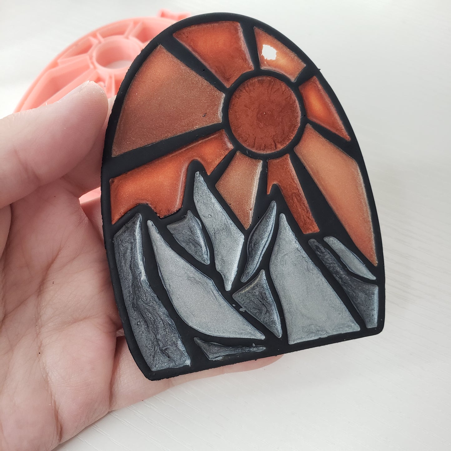 Sun Or Moon Over The Mountains Stained Glass Suncatcher Open Frame Polymer Clay Cutter TPAB 2 Styles YOU CHOOSE