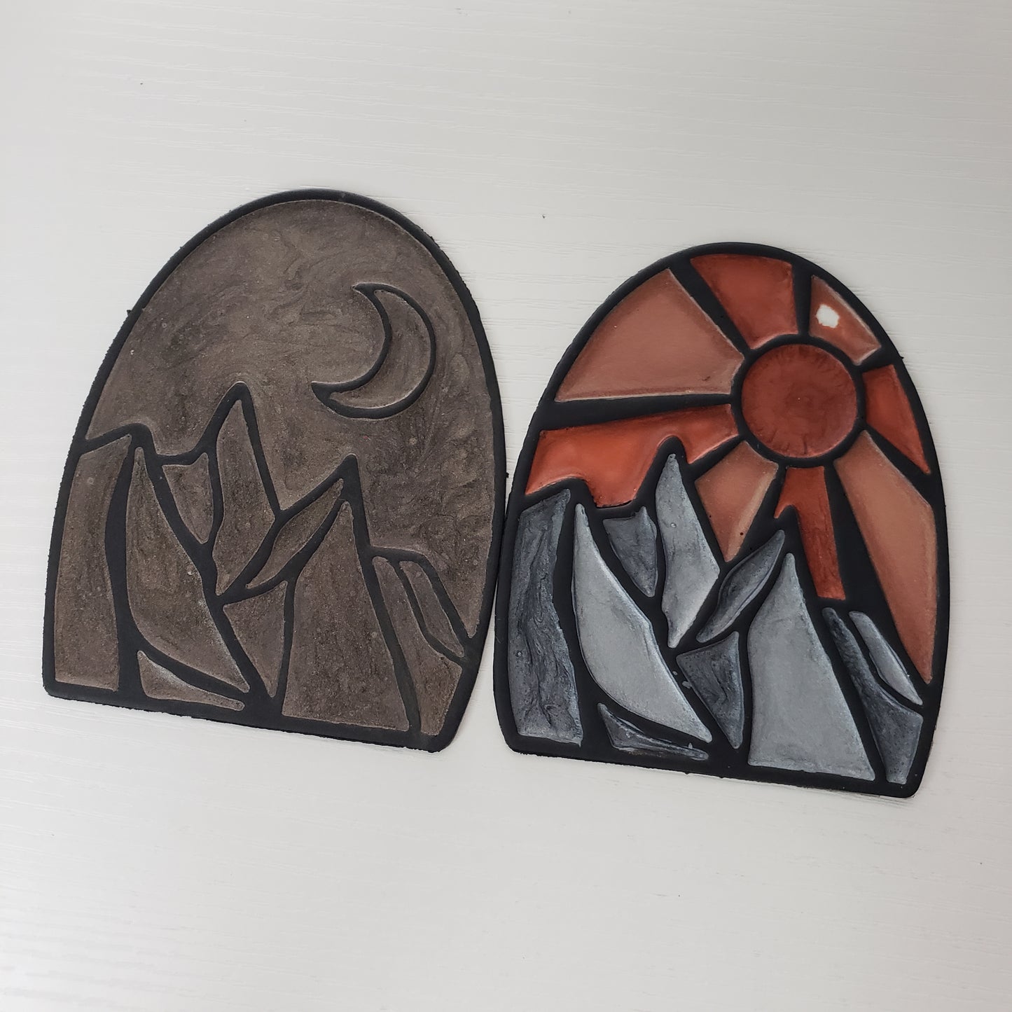 Sun Or Moon Over The Mountains Stained Glass Suncatcher Open Frame Polymer Clay Cutter TPAB 2 Styles YOU CHOOSE