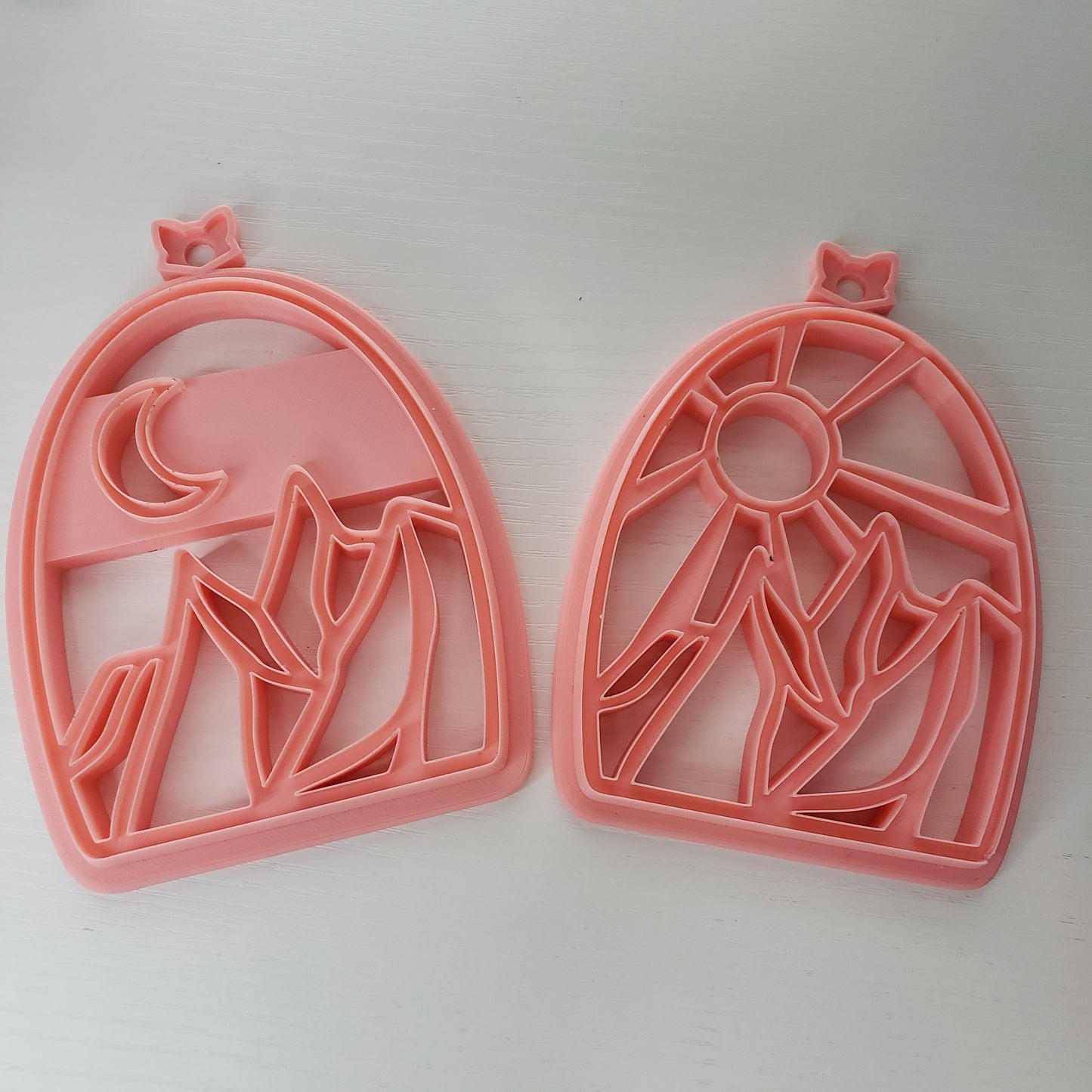Sun Or Moon Over The Mountains Stained Glass Suncatcher Open Frame Polymer Clay Cutter TPAB 2 Styles YOU CHOOSE