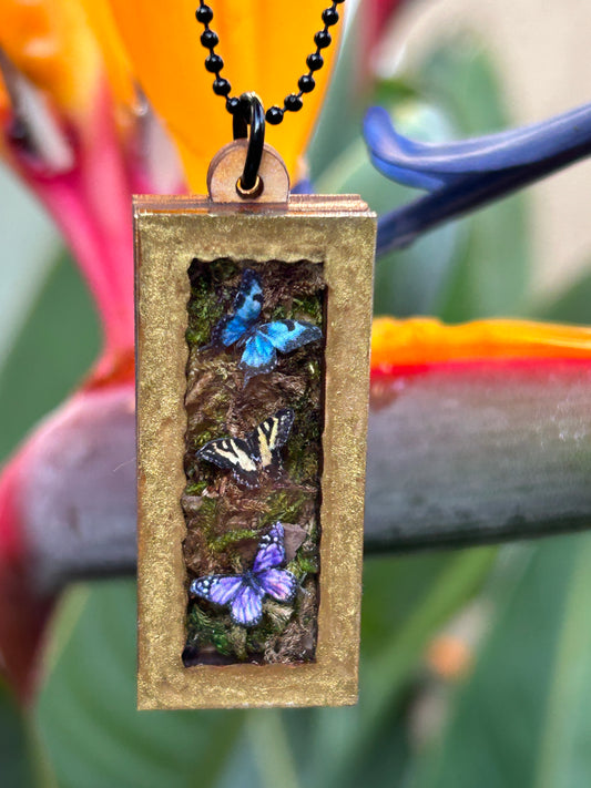 Garden Butterfly Trio Shadowbox Specimen Necklace YOU CHOOSE