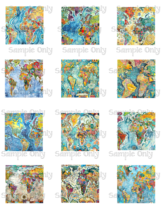 2 Inch Abstract Maps Image Sheet For Polymer Clay Transfer Decal DIGITAL FILE OR PRINTED