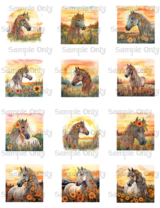 2 Inch Boho Floral Horse Image Sheet For Polymer Clay Transfer Decal DIGITAL FILE OR PRINTED