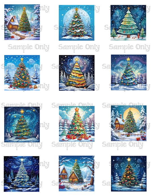 2 Inch Christmas Tree Scenes Image Sheet For Polymer Clay Transfer Decal DIGITAL FILE OR PRINTED