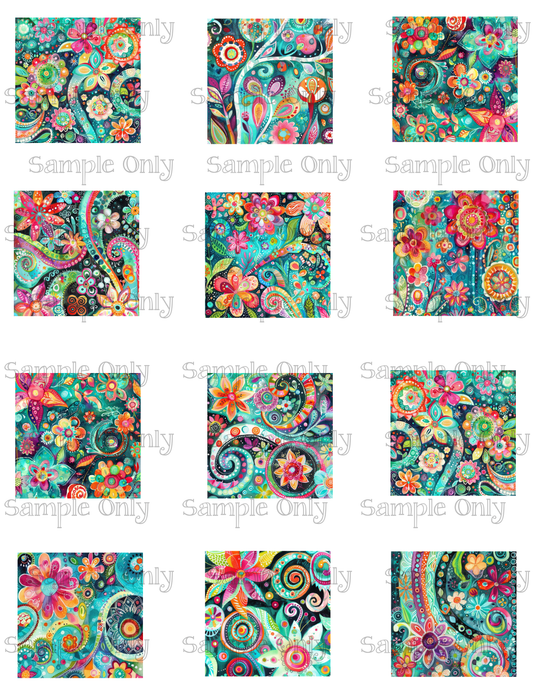 2 Inch Colorful Folksy Flowers Image Sheet For Polymer Clay Transfer Decal DIGITAL FILE OR PRINTED