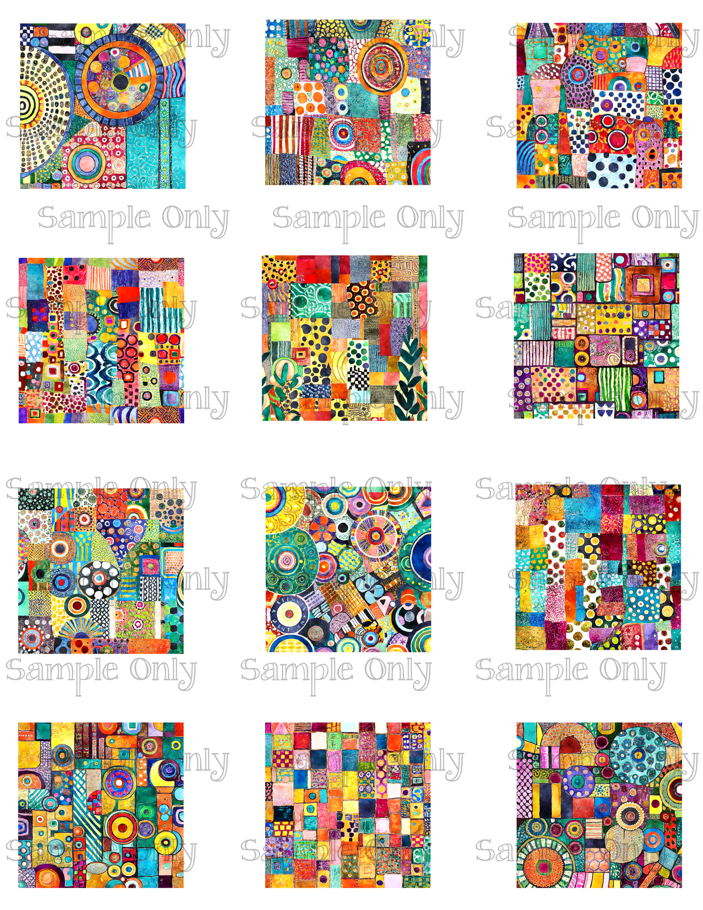 2 Inch Patchwork Squares Set 1 Image Sheet For Polymer Clay Transfer Decal DIGITAL FILE OR PRINTED