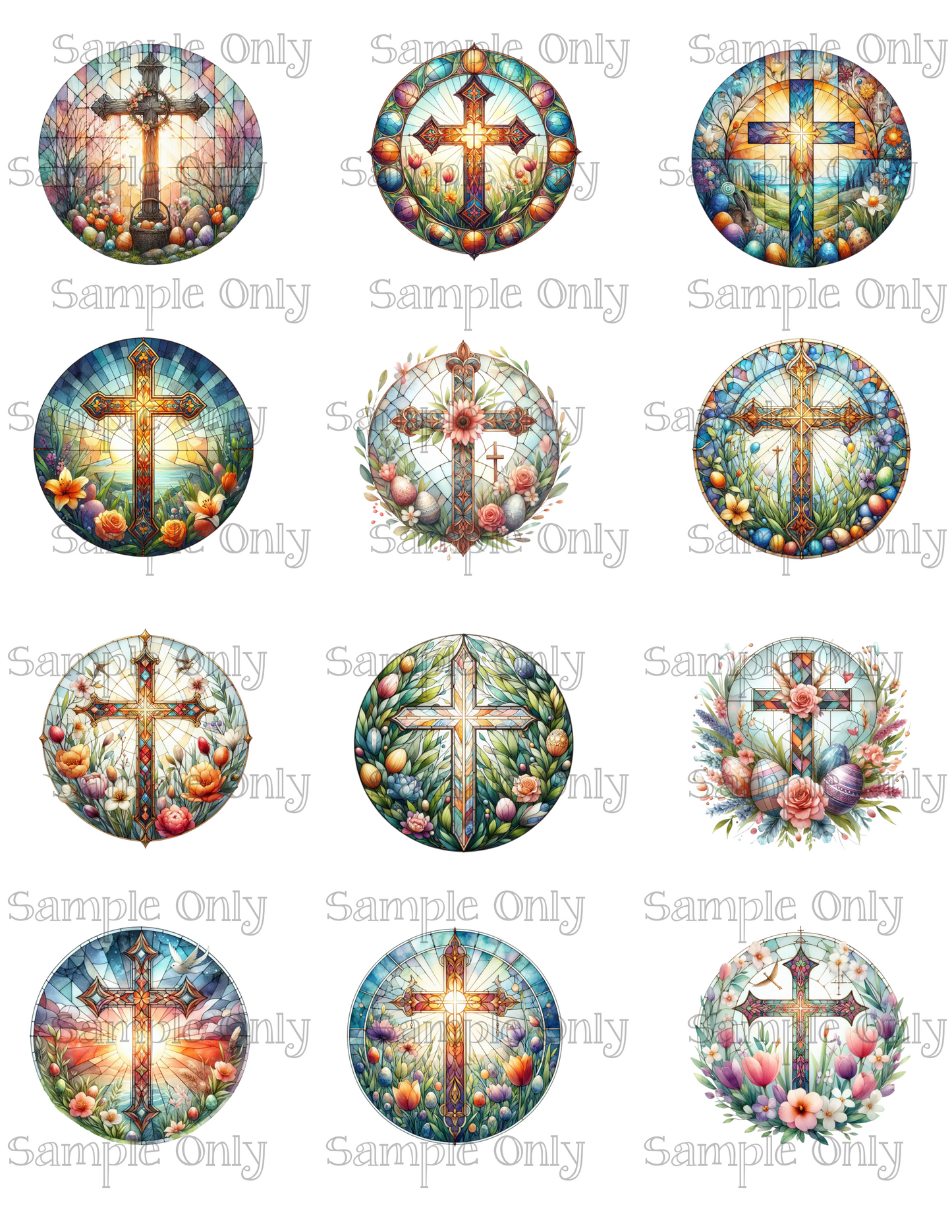 2 Inch Stained Glass Cross Image Sheet For Polymer Clay Transfer Decal DIGITAL FILE OR PRINTED