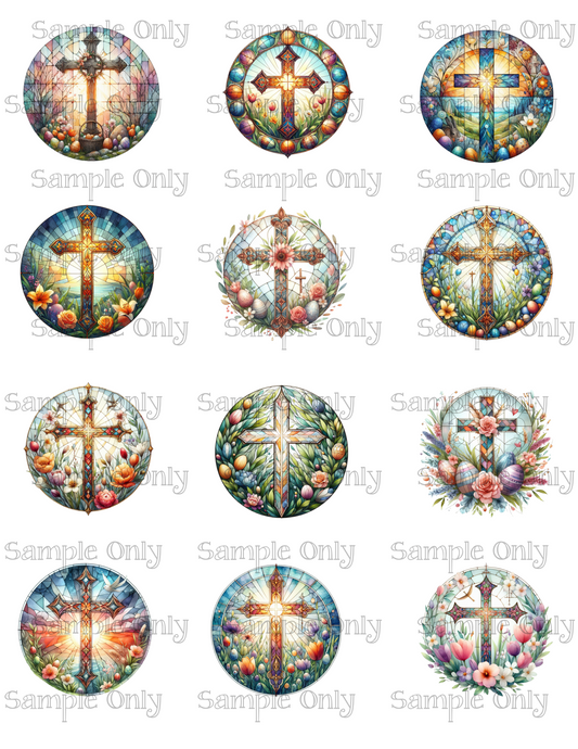 2 Inch Stained Glass Cross Image Sheet For Polymer Clay Transfer Decal DIGITAL FILE OR PRINTED