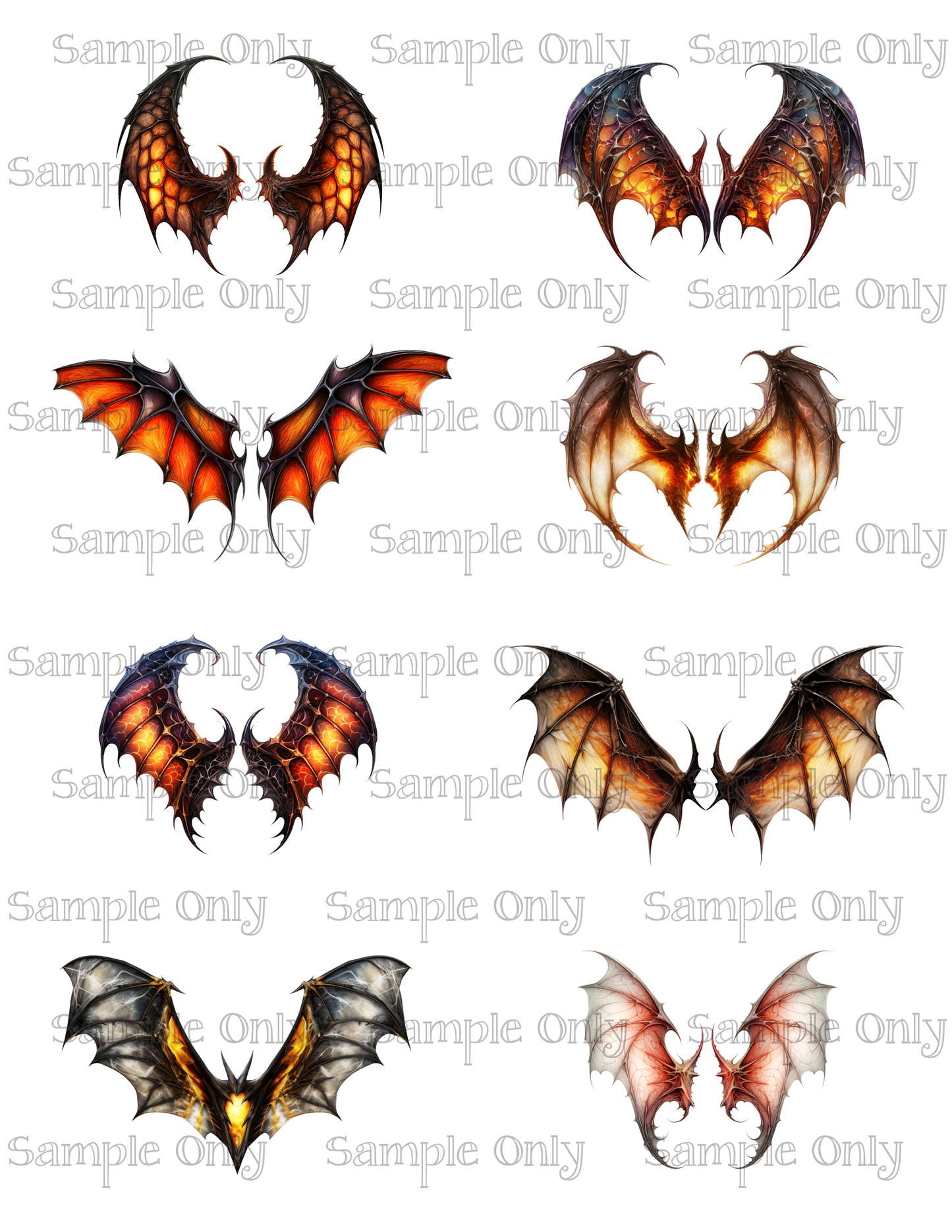 2 Inch Tall Dragon Creature Wings Set 02 Image Sheet For Polymer Clay Transfer Decal DIGITAL FILE OR PRINTED