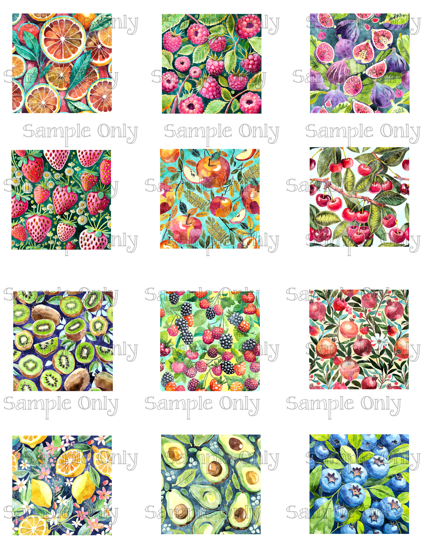 2 Inch Fancy Fruit Set 01 Image Sheet For Polymer Clay Transfer Decal DIGITAL FILE OR PRINTED