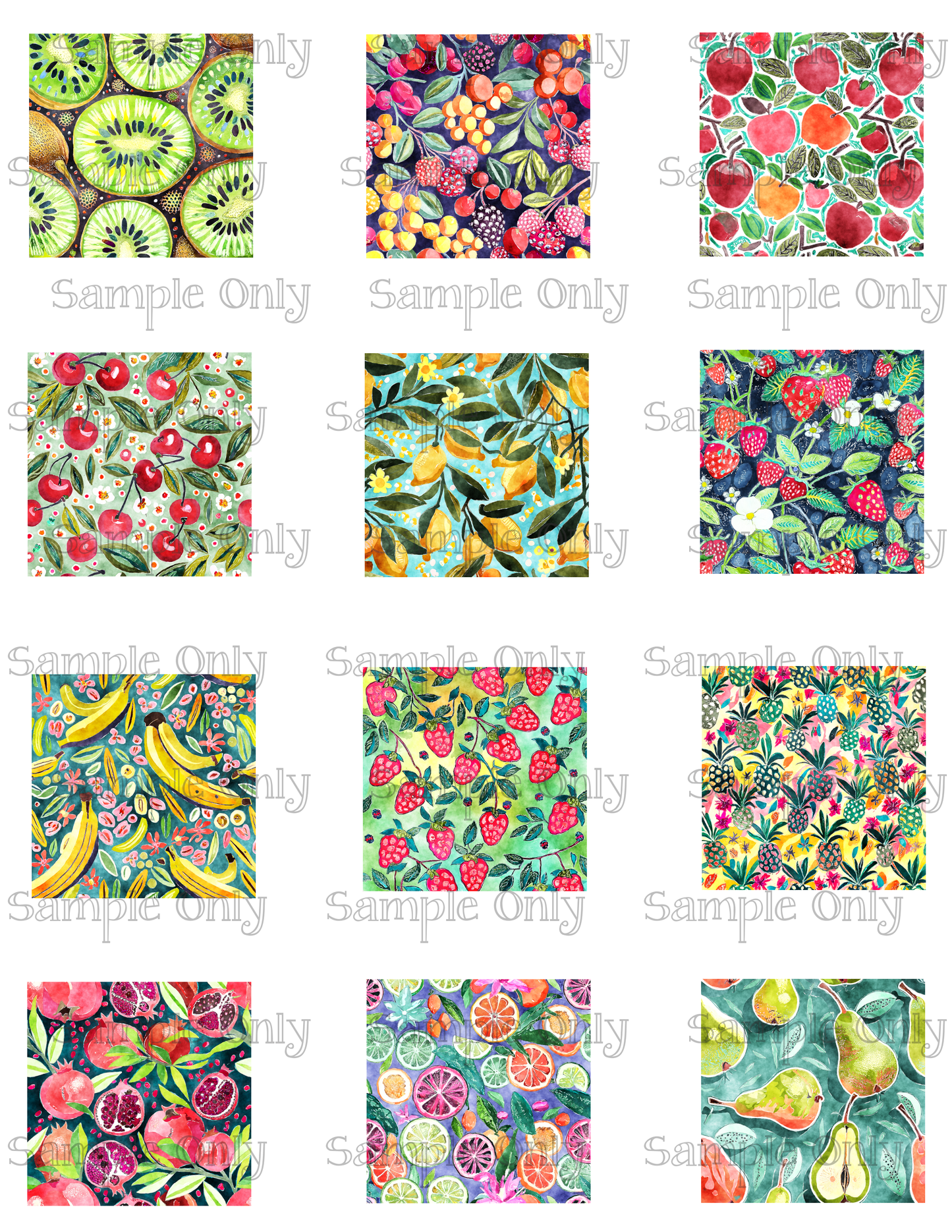 2 Inch Fancy Fruit Set 02 Image Sheet For Polymer Clay Transfer Decal DIGITAL FILE OR PRINTED