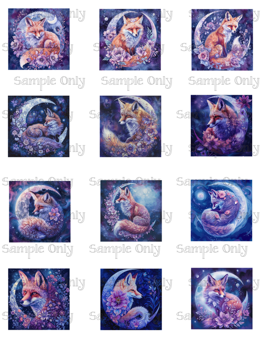 2 Inch Floral Moon Fox Image Sheet For Polymer Clay Transfer Decal DIGITAL FILE OR PRINTED