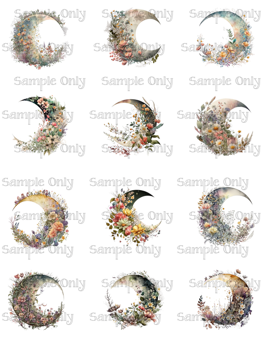 2 Inch Floral Moon Image Sheet For Polymer Clay Transfer Decal DIGITAL FILE OR PRINTED