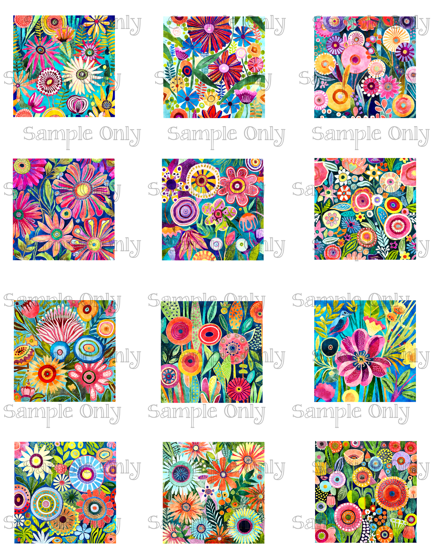 2 Inch Funky Wildflower Floral Set-01 Image Sheet For Polymer Clay Transfer Decal DIGITAL FILE OR PRINTED