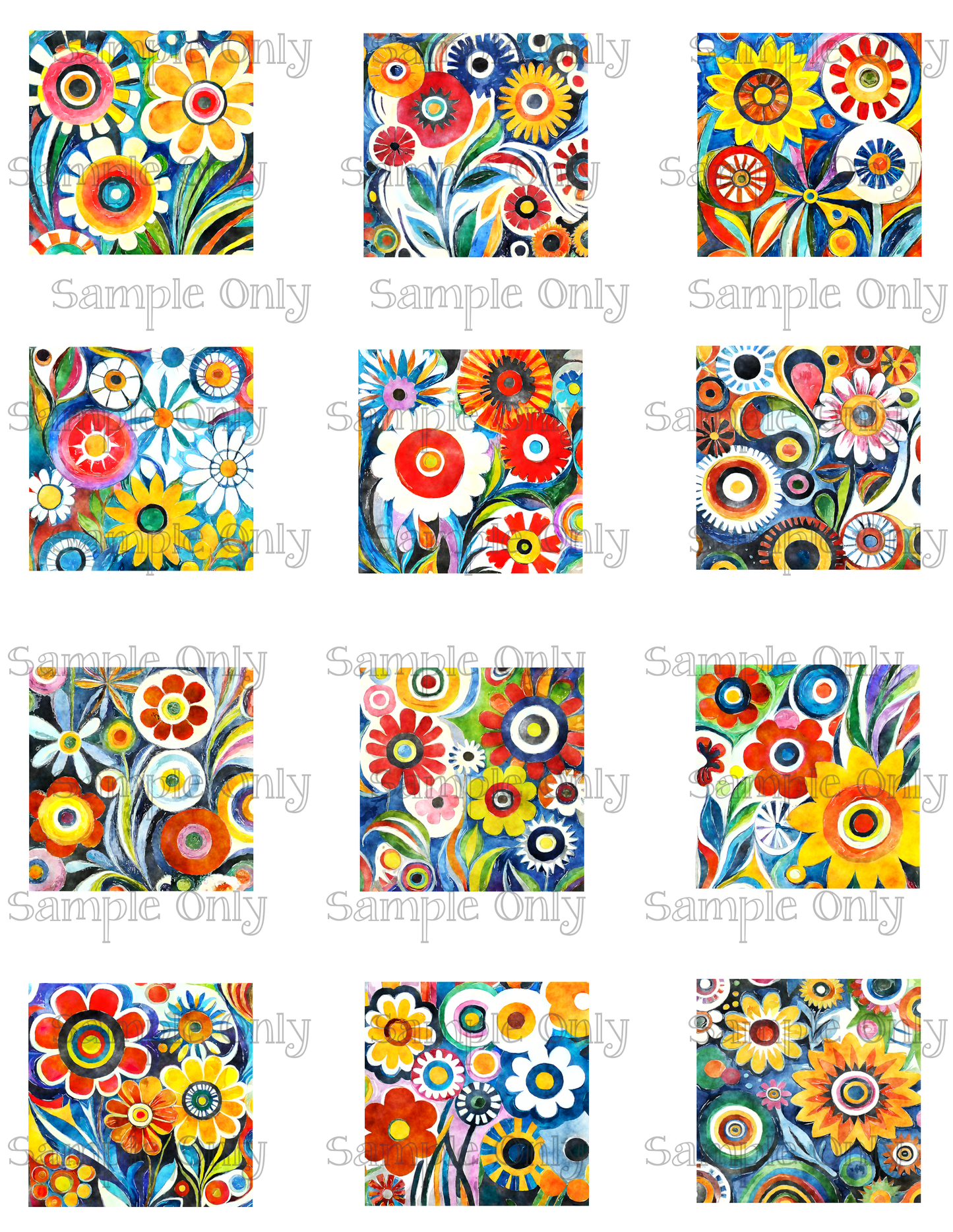 2 Inch Funky Wildflower Floral Set-05 Image Sheet For Polymer Clay Transfer Decal DIGITAL FILE OR PRINTED