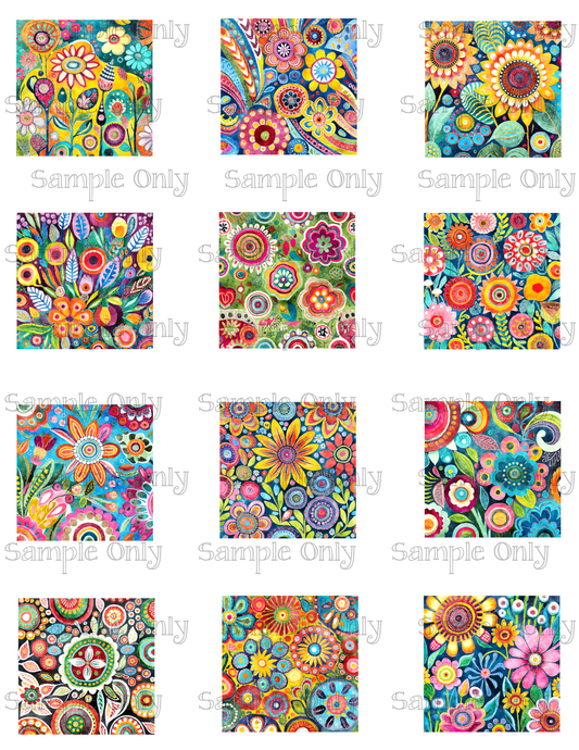 2 Inch Funky Wildflower Floral Set-06 Image Sheet For Polymer Clay Transfer Decal DIGITAL FILE OR PRINTED