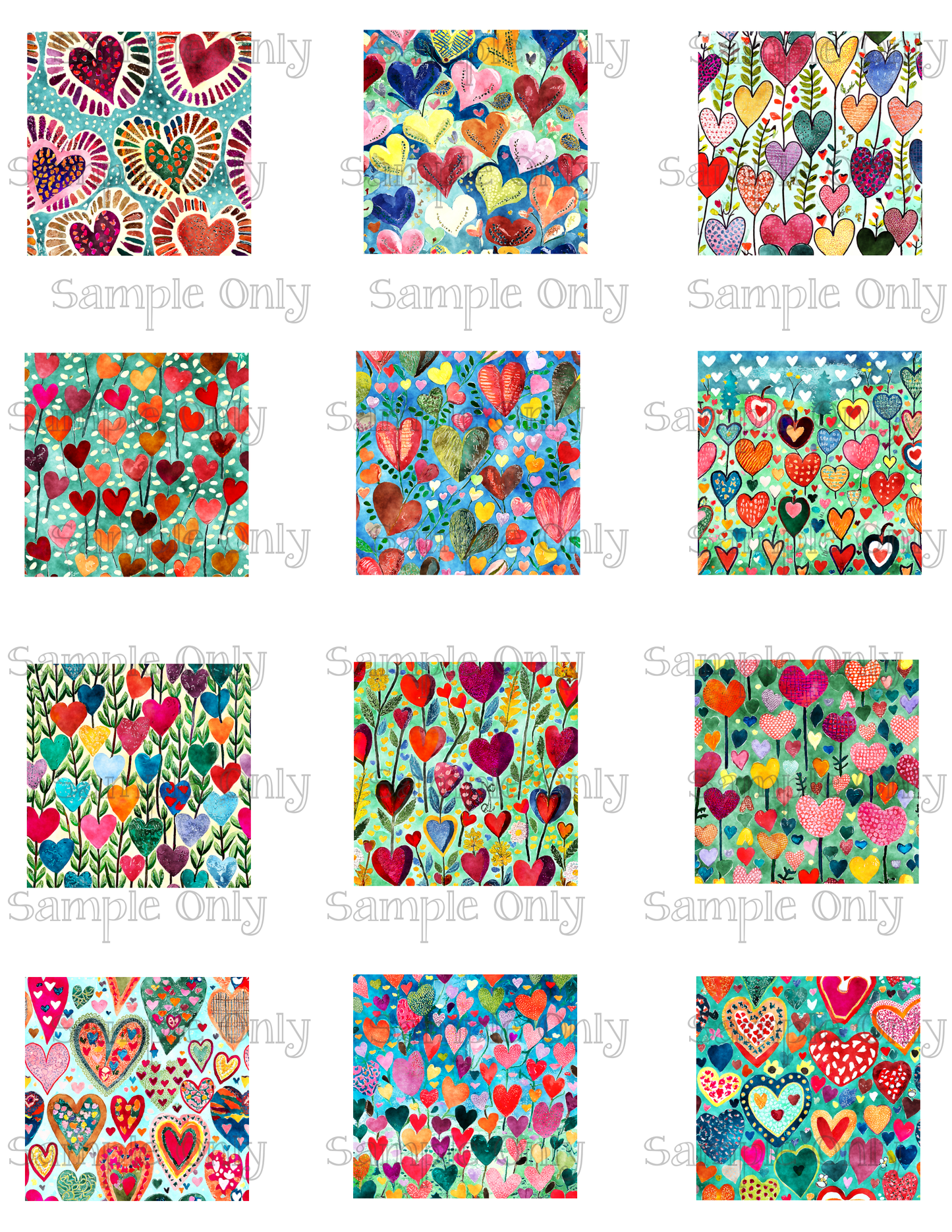 2 Inch Colorful Heart Set 01 Image Sheet For Polymer Clay Transfer Decal DIGITAL FILE OR PRINTED