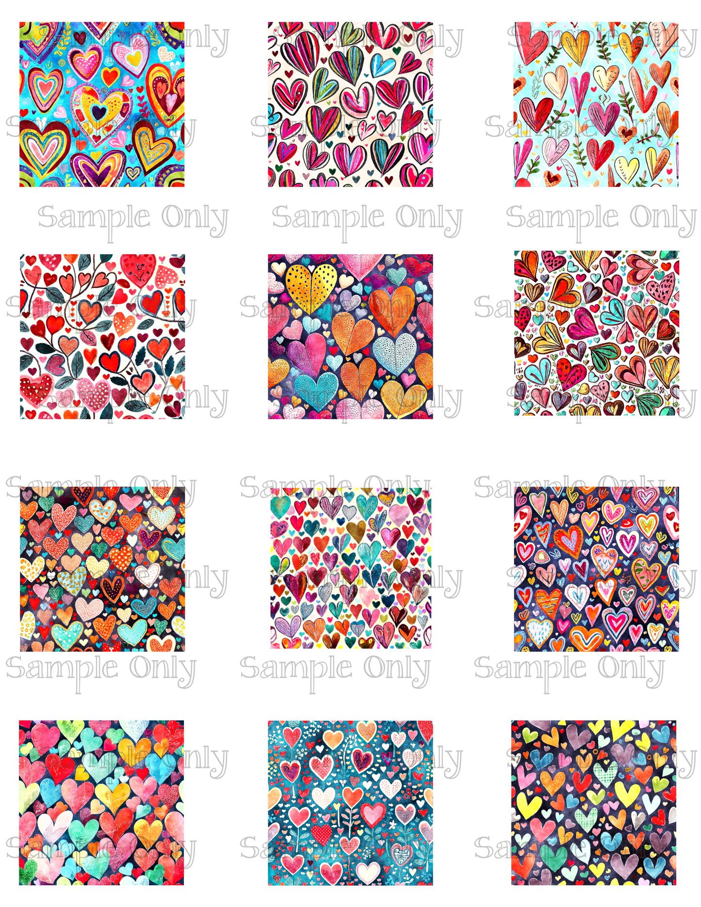 2 Inch Colorful Heart Set 02 Image Sheet For Polymer Clay Transfer Decal DIGITAL FILE OR PRINTED