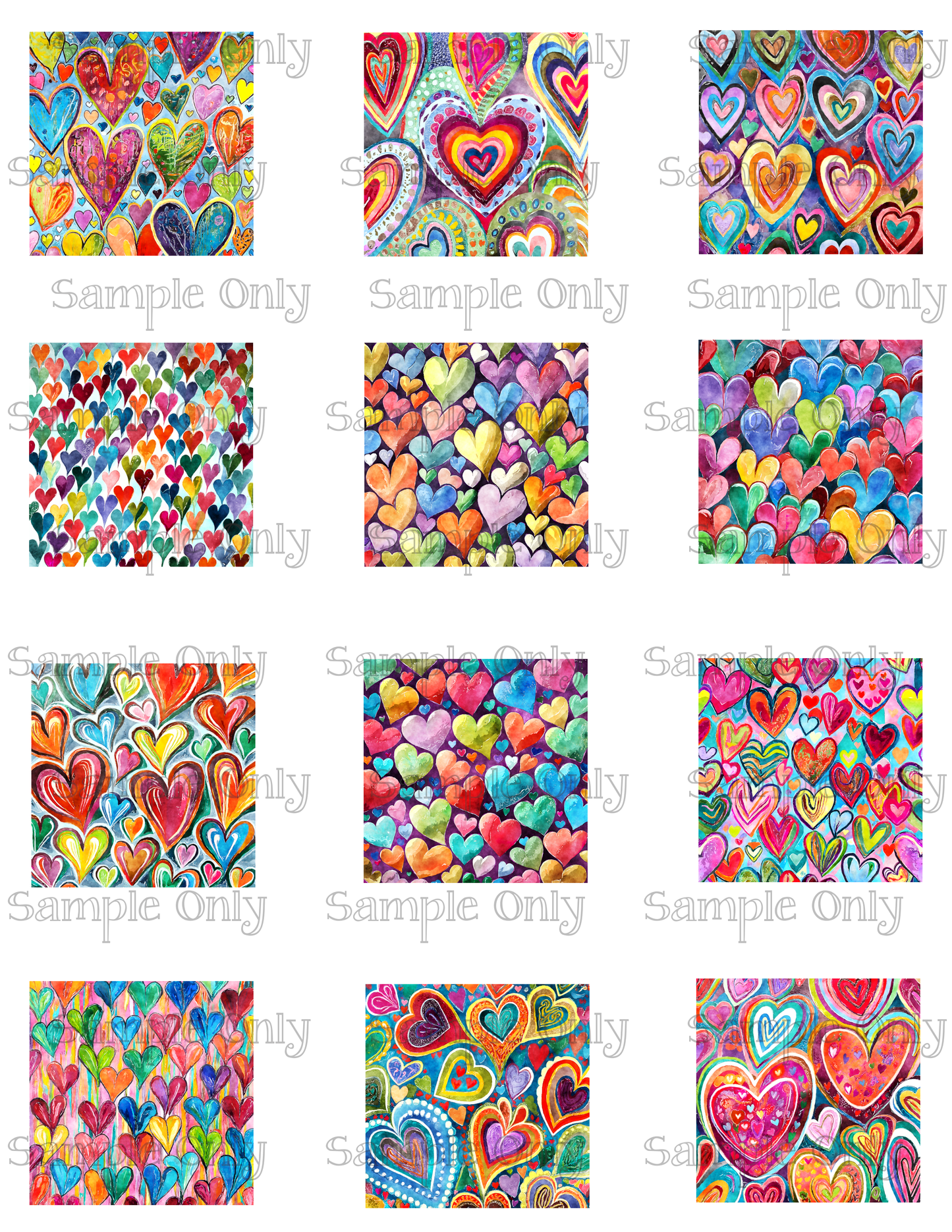 2 Inch Colorful Heart Set 04 Image Sheet For Polymer Clay Transfer Decal DIGITAL FILE OR PRINTED