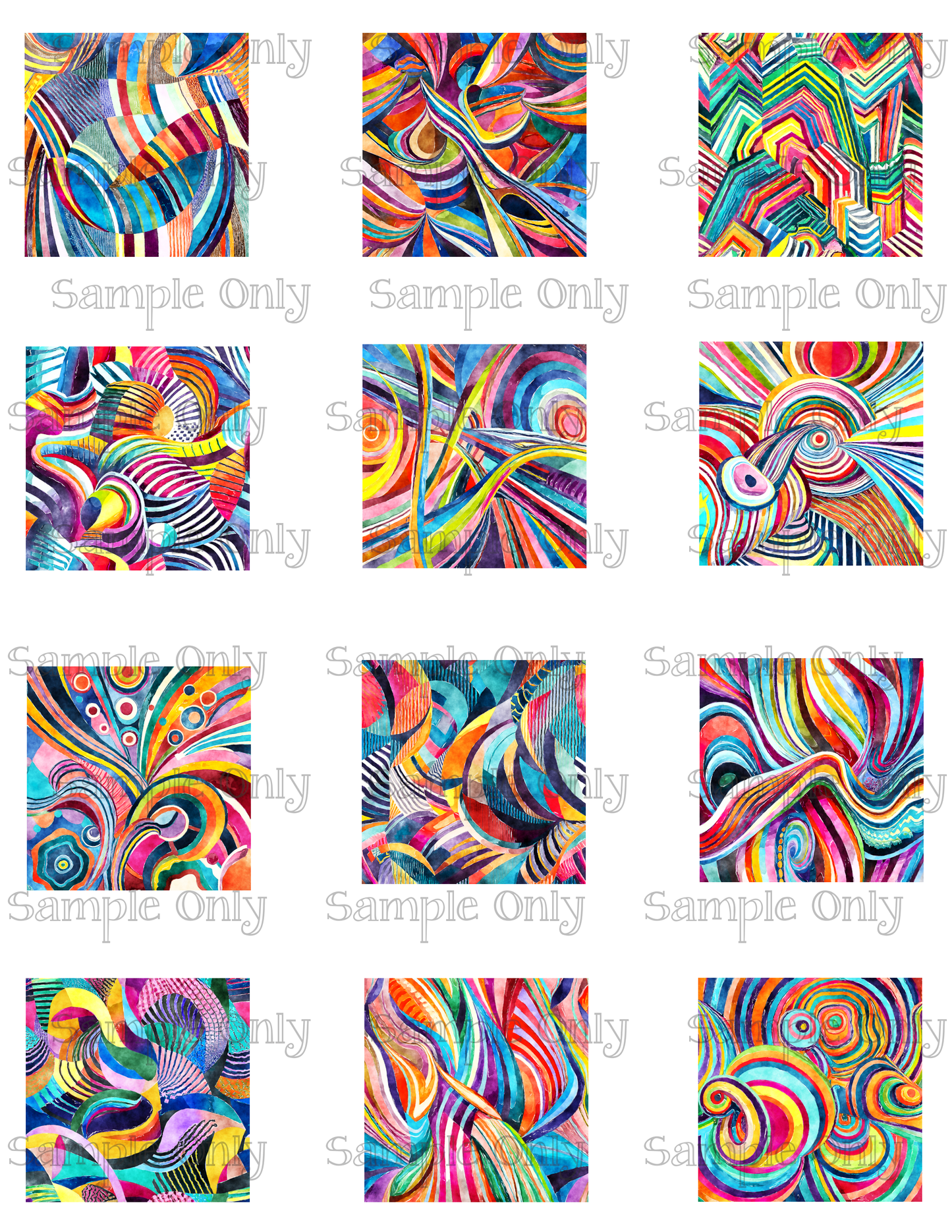 2 Inch Funky Stripes 01 Image Sheet For Polymer Clay Transfer Decal DIGITAL FILE OR PRINTED