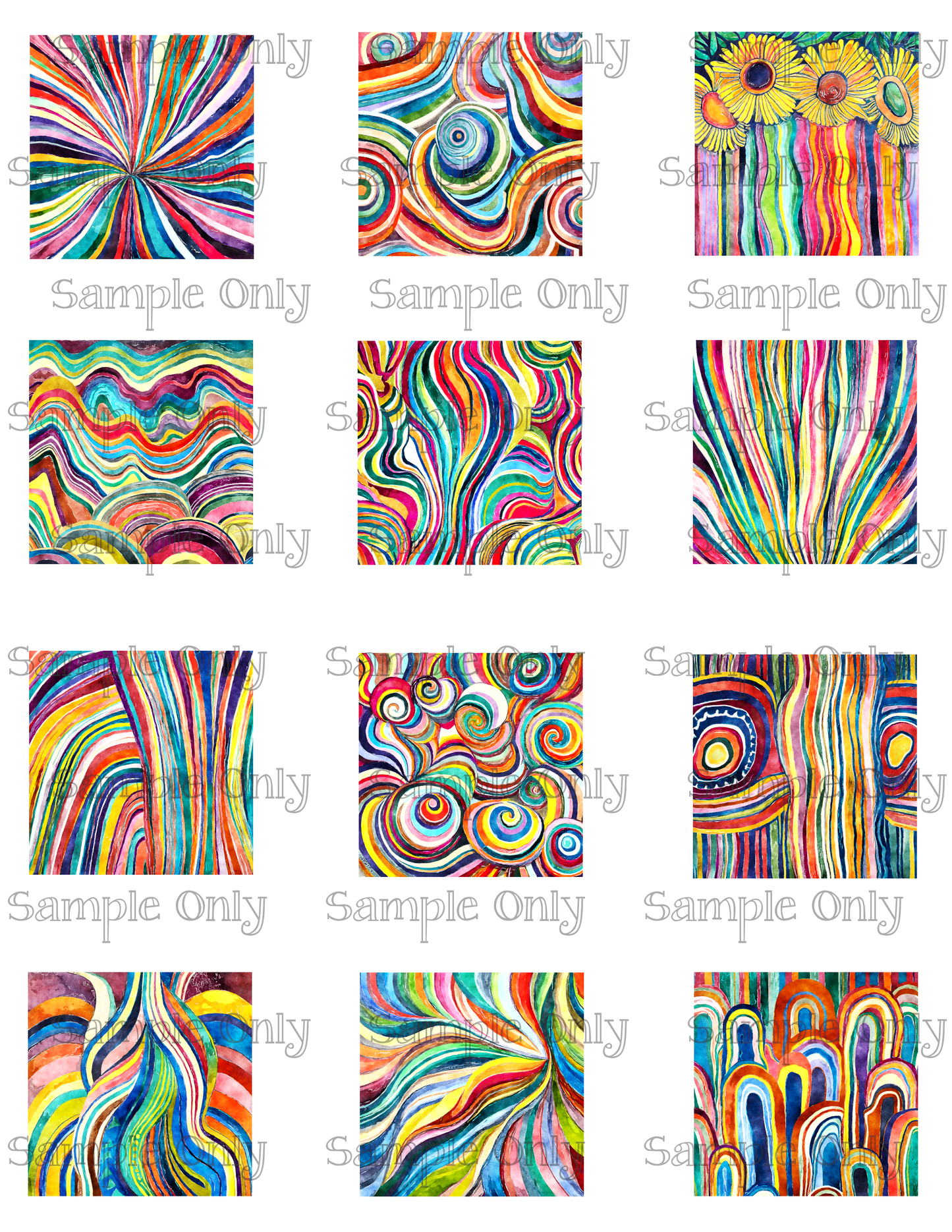 2 Inch Funky Stripes 02 Image Sheet For Polymer Clay Transfer Decal DIGITAL FILE OR PRINTED