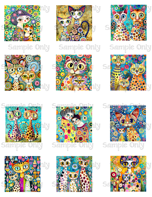 2 Inch Klimt Style Painted Cat Buddies Image Sheet For Polymer Clay Transfer Decal DIGITAL FILE OR PRINTED