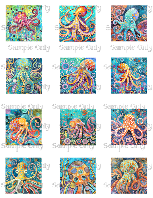 2 Inch Painted Octopus Image Sheet For Polymer Clay Transfer Decal DIGITAL FILE OR PRINTED