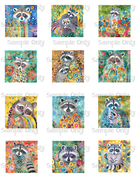 2 Inch Style Painted Raccoon Image Sheet For Polymer Clay Transfer Decal DIGITAL FILE OR PRINTED