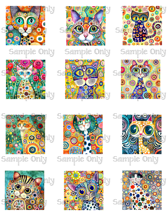 2 Inch Klimt Style Painted Cats Set 2 Image Sheet For Polymer Clay Transfer Decal DIGITAL FILE OR PRINTED