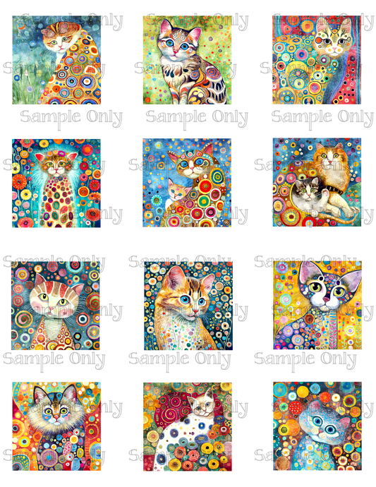 2 Inch Klimt Style Painted Cats Set 1 Image Sheet For Polymer Clay Transfer Decal DIGITAL FILE OR PRINTED