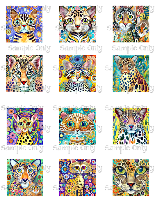 2 Inch Klimt Style Painted Wild Cats Image Sheet For Polymer Clay Transfer Decal DIGITAL FILE OR PRINTED