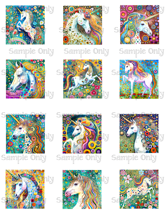 2 Inch Painted Unicorn Image Sheet For Polymer Clay Transfer Decal DIGITAL FILE OR PRINTED