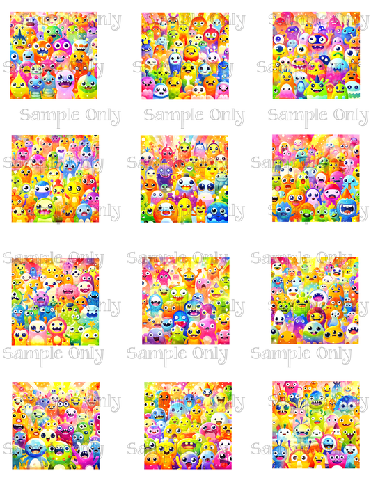 2 Inch Monster Crowd Image Sheet For Polymer Clay Transfer Decal DIGITAL FILE OR PRINTED