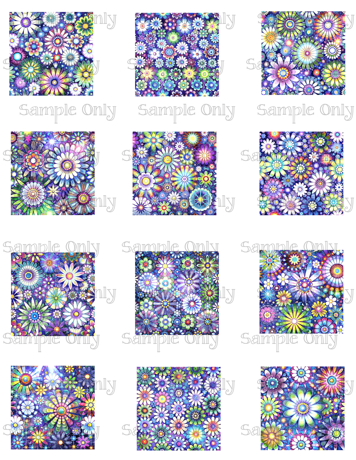 2 Inch Night Blooms Floral Image Sheet For Polymer Clay Transfer Decal DIGITAL FILE OR PRINTED