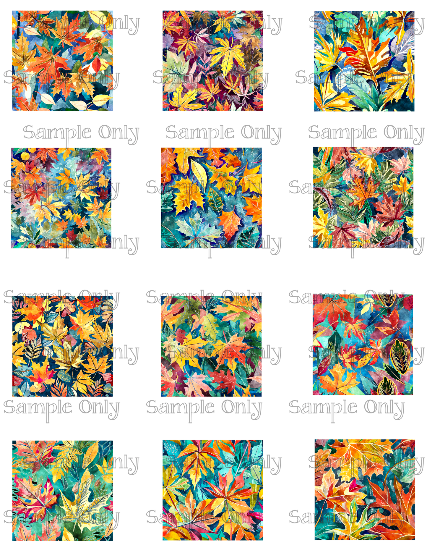 2 Inch Painted Fall Leaves Image Sheet For Polymer Clay Transfer Decal DIGITAL FILE OR PRINTED