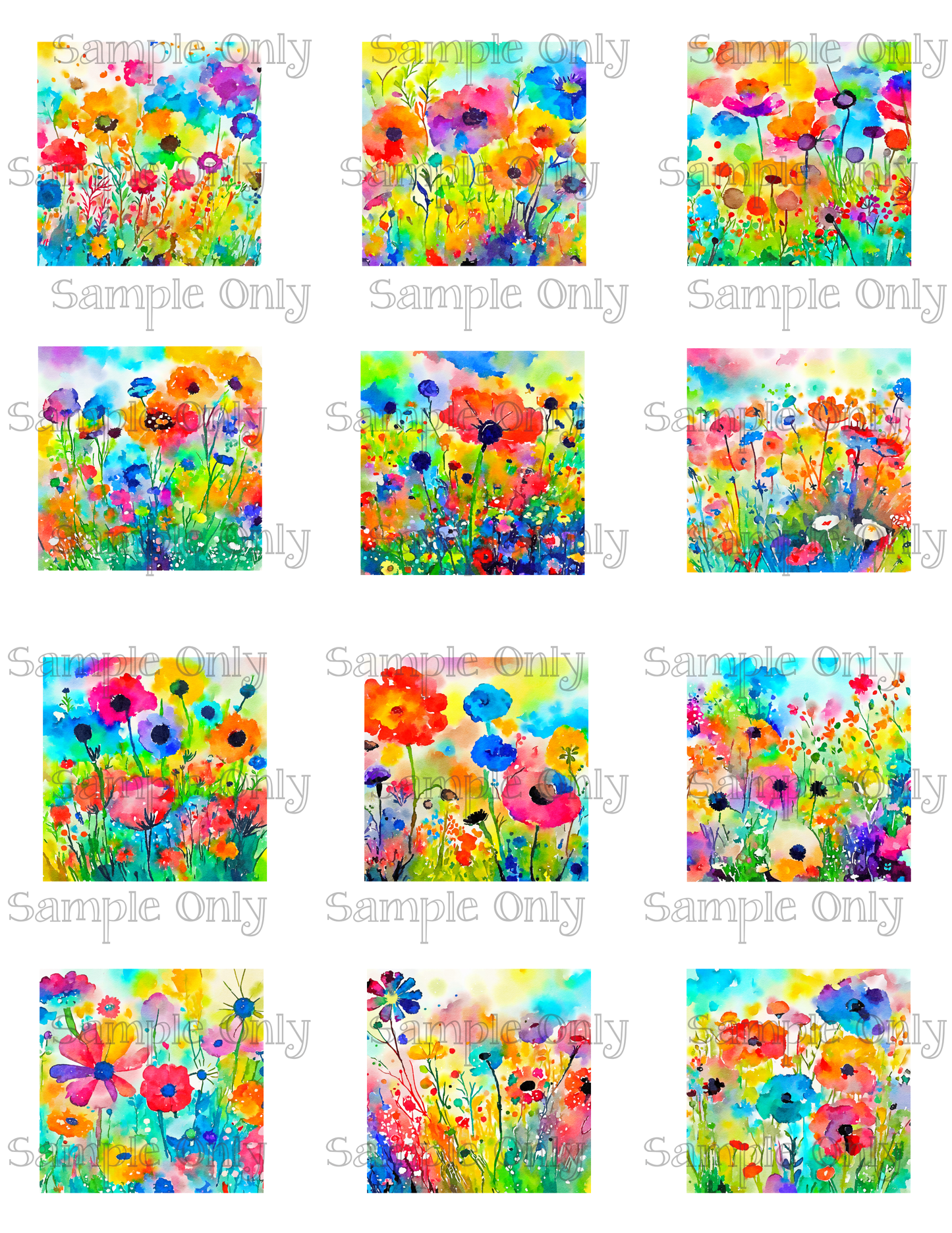 2 Inch Neon Painted Flower Meadow Image Sheet For Polymer Clay Transfer Decal DIGITAL FILE OR PRINTED