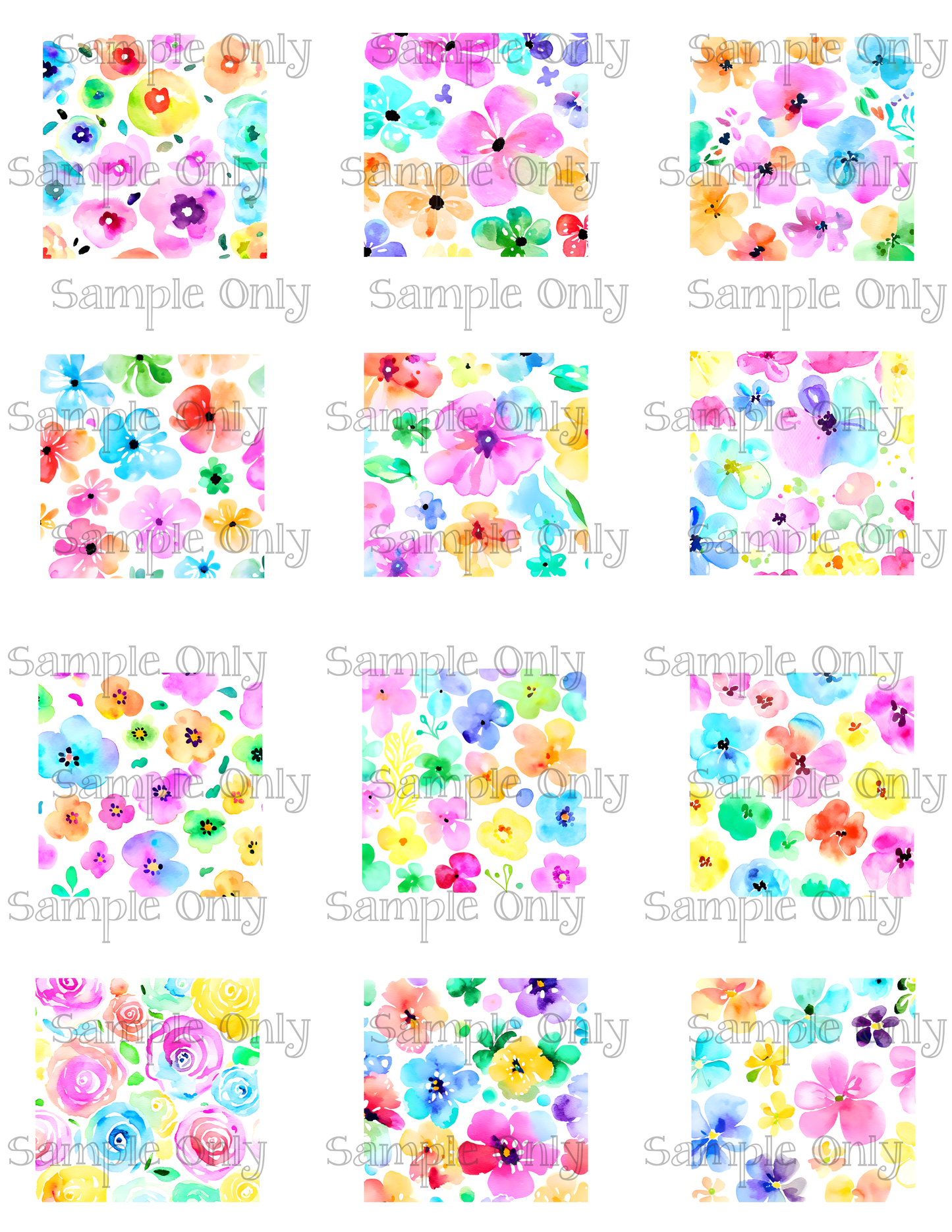 2 Inch Cool Painted Flower Meadow Image Sheet For Polymer Clay Transfer Decal DIGITAL FILE OR PRINTED