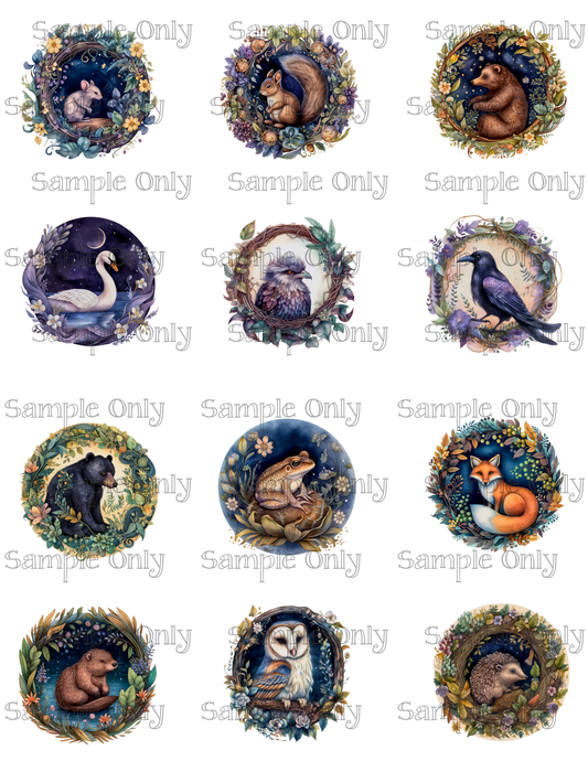 2 Inch Midnight Animals Set-03 Image Sheet For Polymer Clay Transfer Decal DIGITAL FILE OR PRINTED