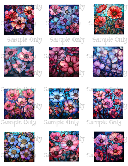 2 Inch Stained Glass Anemone Flower Image Sheet For Polymer Clay Transfer Decal DIGITAL FILE OR PRINTED