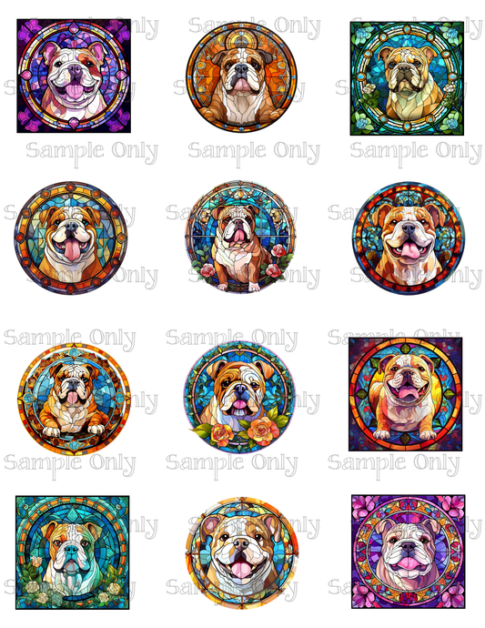 2 Inch Stained Glass English Bulldog Image Sheet For Polymer Clay Transfer Decal DIGITAL FILE OR PRINTED