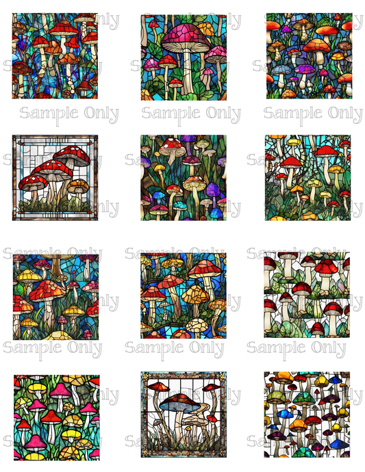 2 Inch Stained Glass Mushroom Image Sheet For Polymer Clay Transfer Decal DIGITAL FILE OR PRINTED