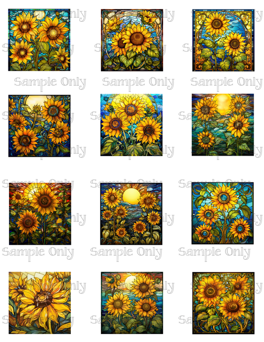 2 Inch Stained Glass Sunflower Flower Image Sheet For Polymer Clay Transfer Decal DIGITAL FILE OR PRINTED