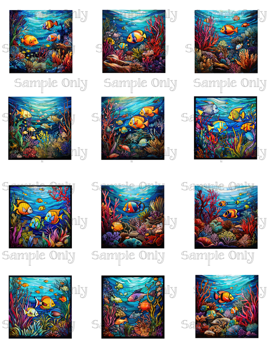 2 Inch Stained Glass Underwater Image Sheet For Polymer Clay Transfer Decal DIGITAL FILE OR PRINTED