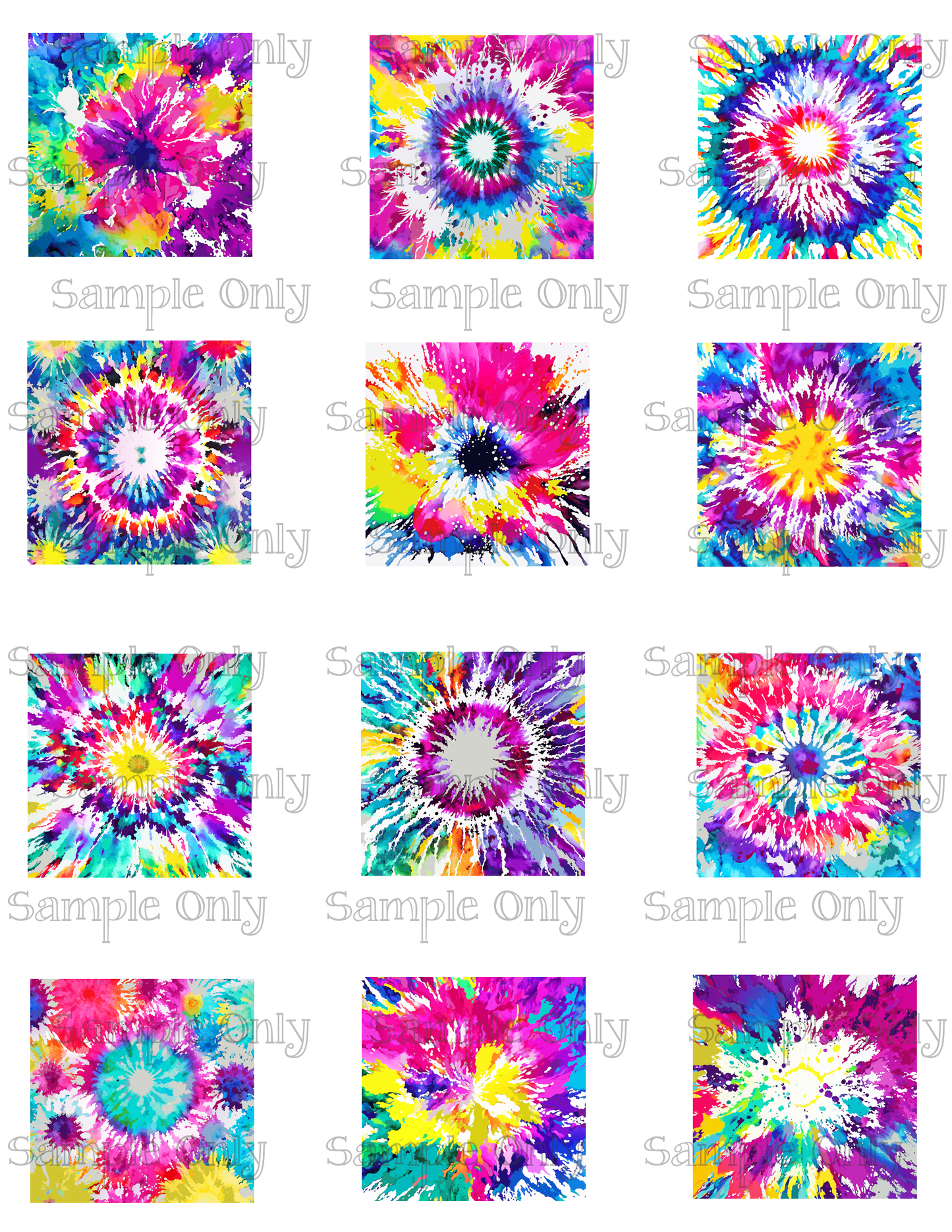 2 Inch Tie Dye Set 01 Image Sheet For Polymer Clay Transfer Decal DIGITAL FILE OR PRINTED