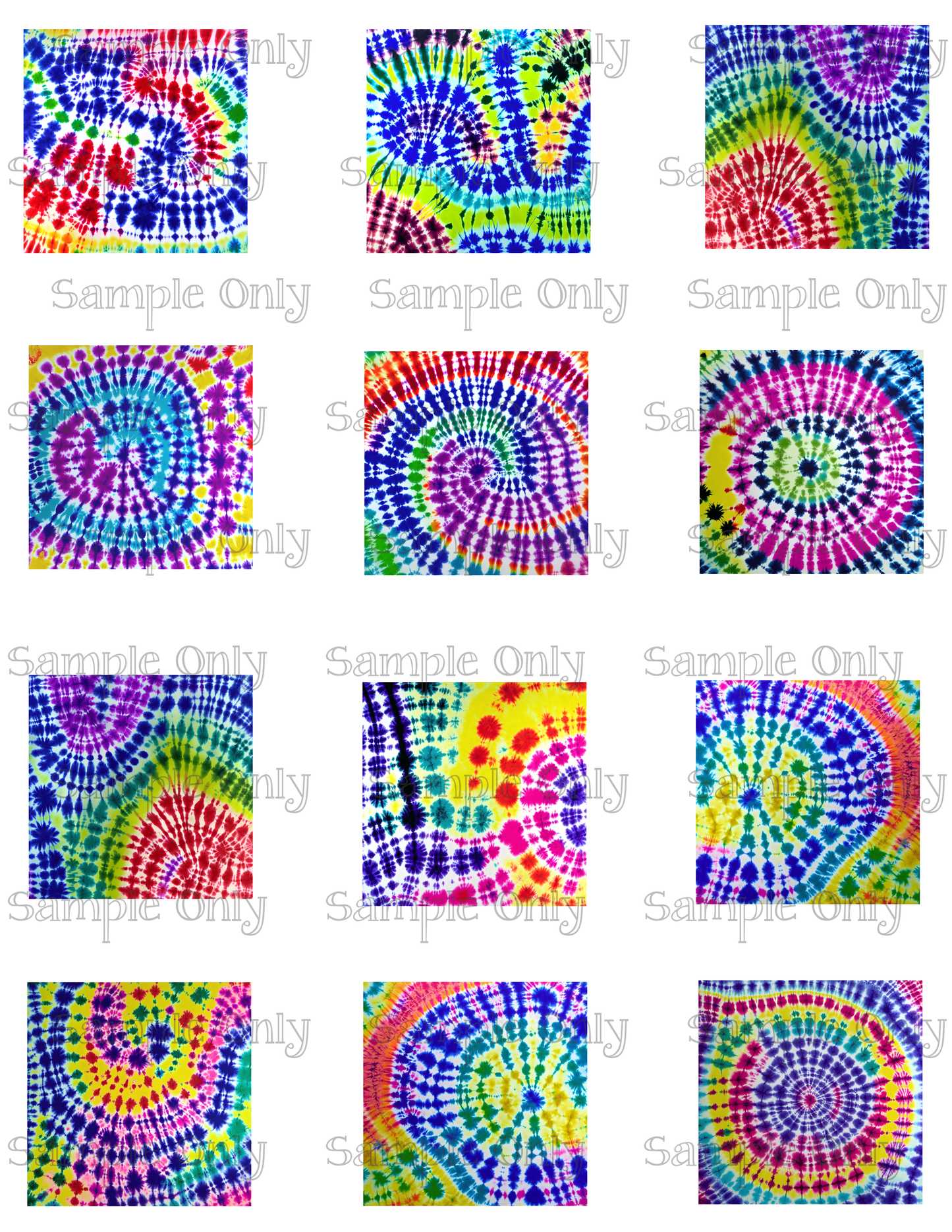 2 Inch Tie Dye Set 02 Image Sheet For Polymer Clay Transfer Decal DIGITAL FILE OR PRINTED