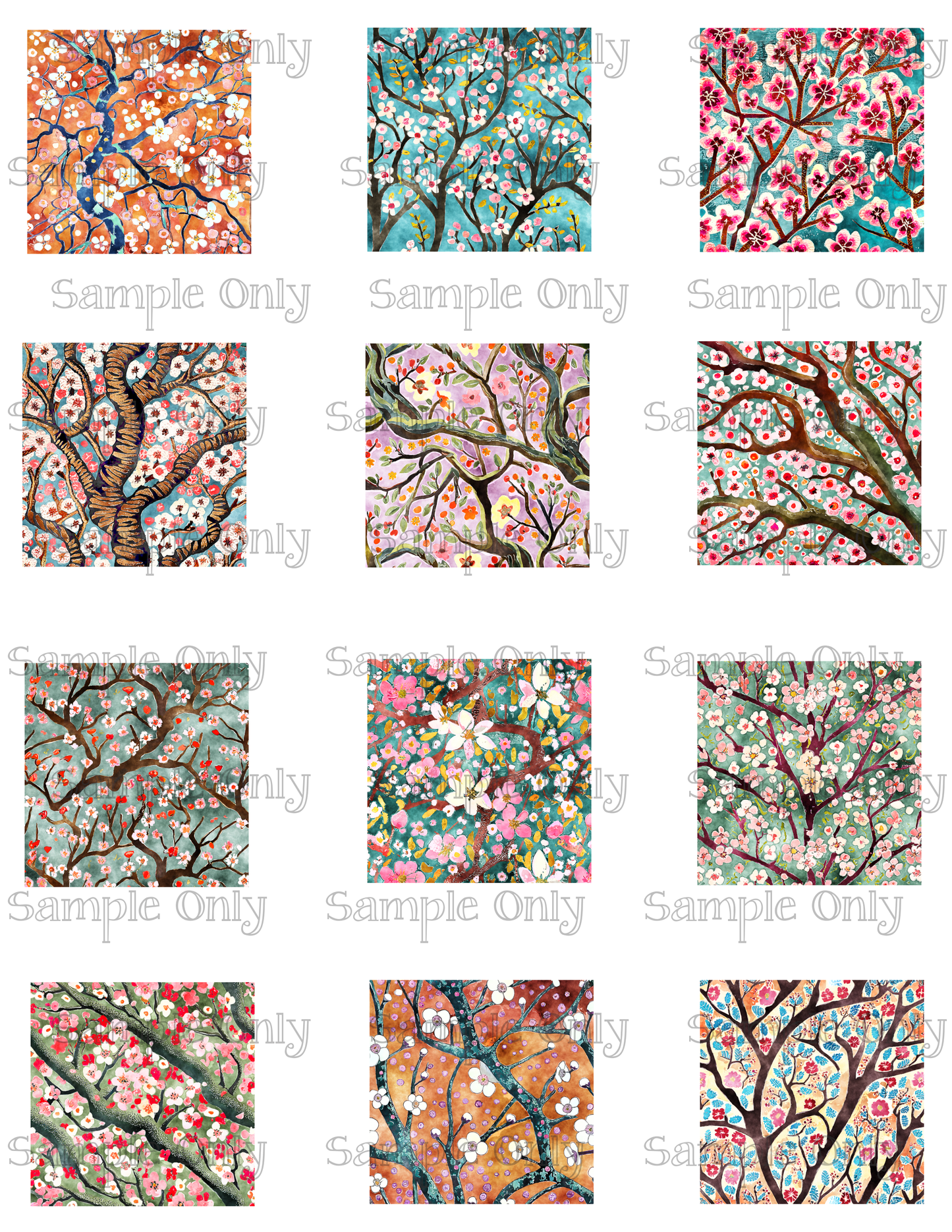 2 Inch Tree Blossoms Image Sheet For Polymer Clay Transfer Decal DIGITAL FILE OR PRINTED