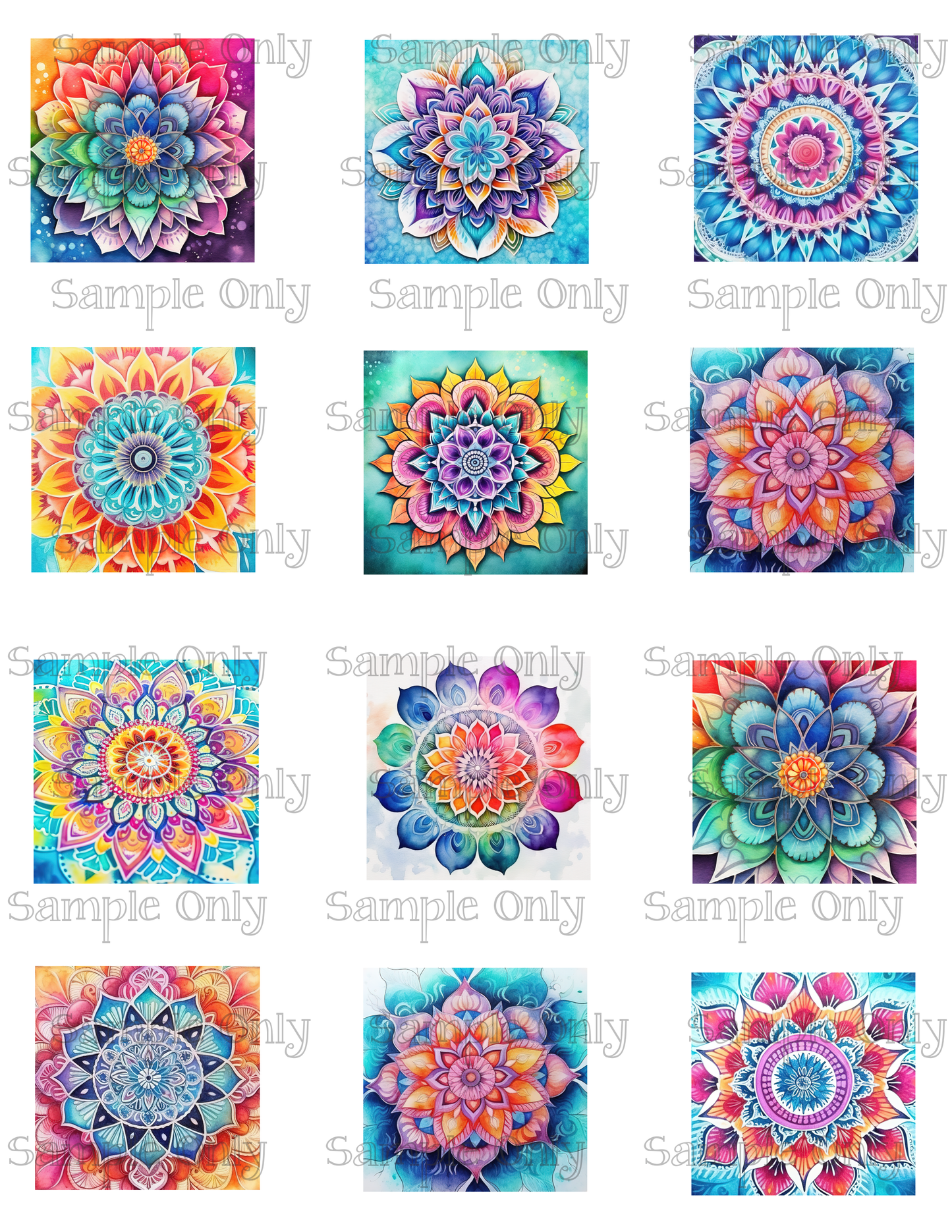 2 Inch Colorful Mandala Flower Image Sheet For Polymer Clay Transfer Decal DIGITAL FILE OR PRINTED