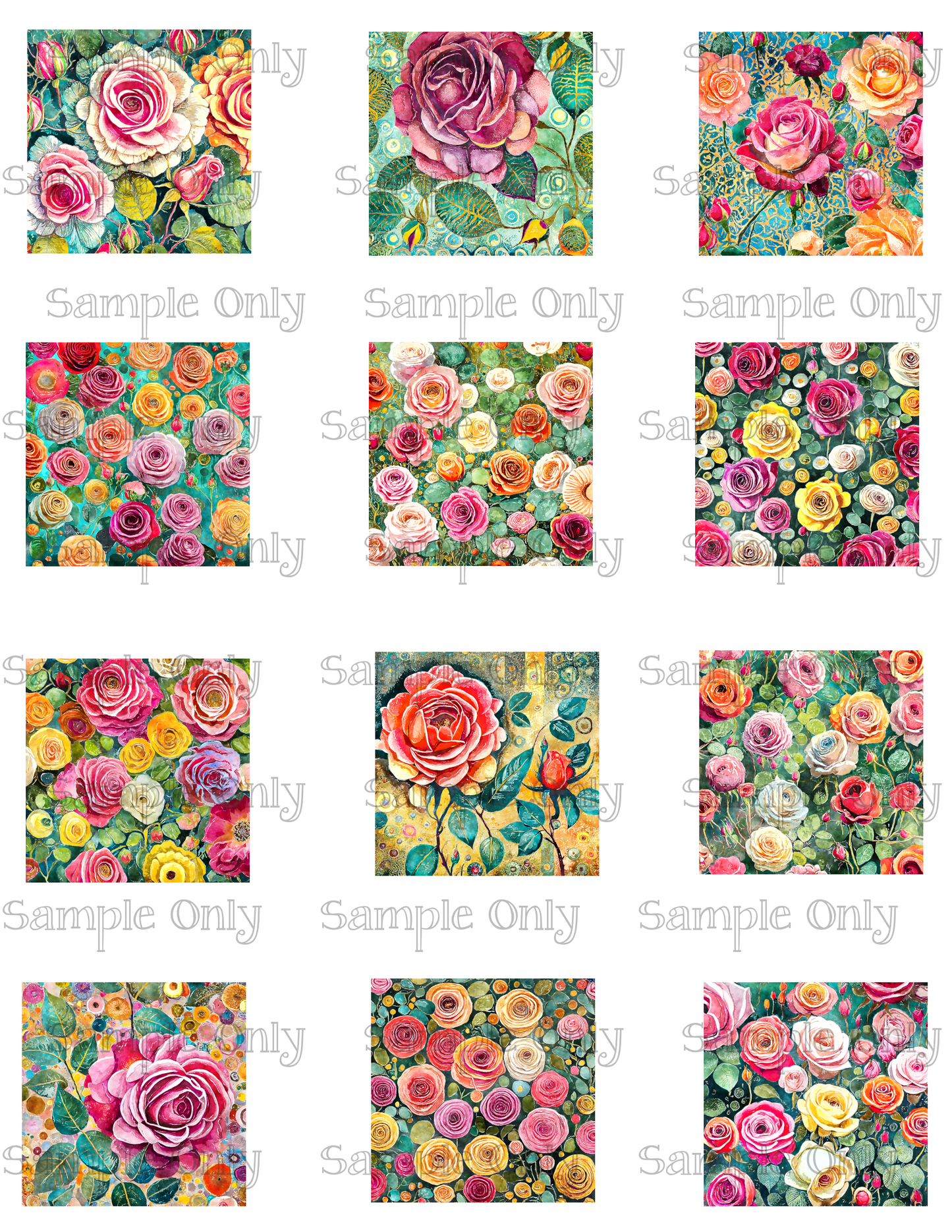 2 Inch Vintage Rose Floral Image Sheet For Polymer Clay Transfer Decal DIGITAL FILE OR PRINTED