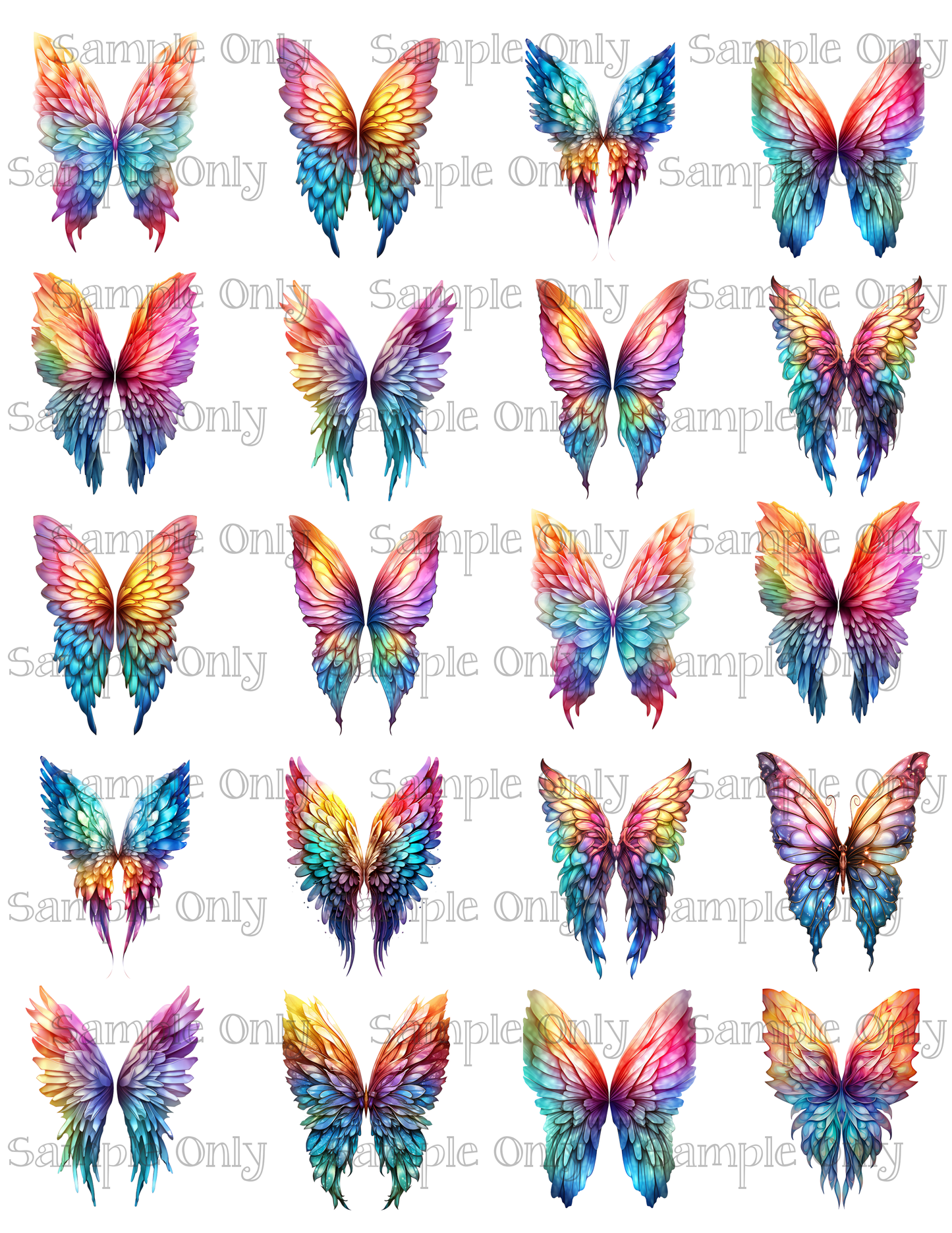 2 Inch Tall Whimsical Rainbow Wings Image Sheet For Polymer Clay Transfer Decal DIGITAL FILE OR PRINTED