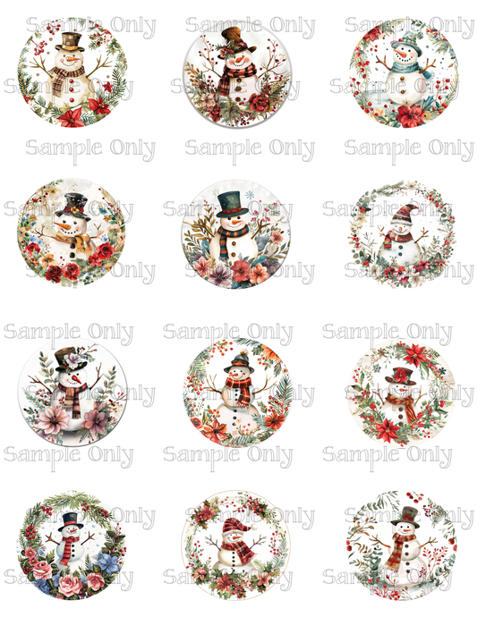 2 Inch Round Floral Snowman Image Sheet For Polymer Clay Transfer Decal DIGITAL FILE OR PRINTED