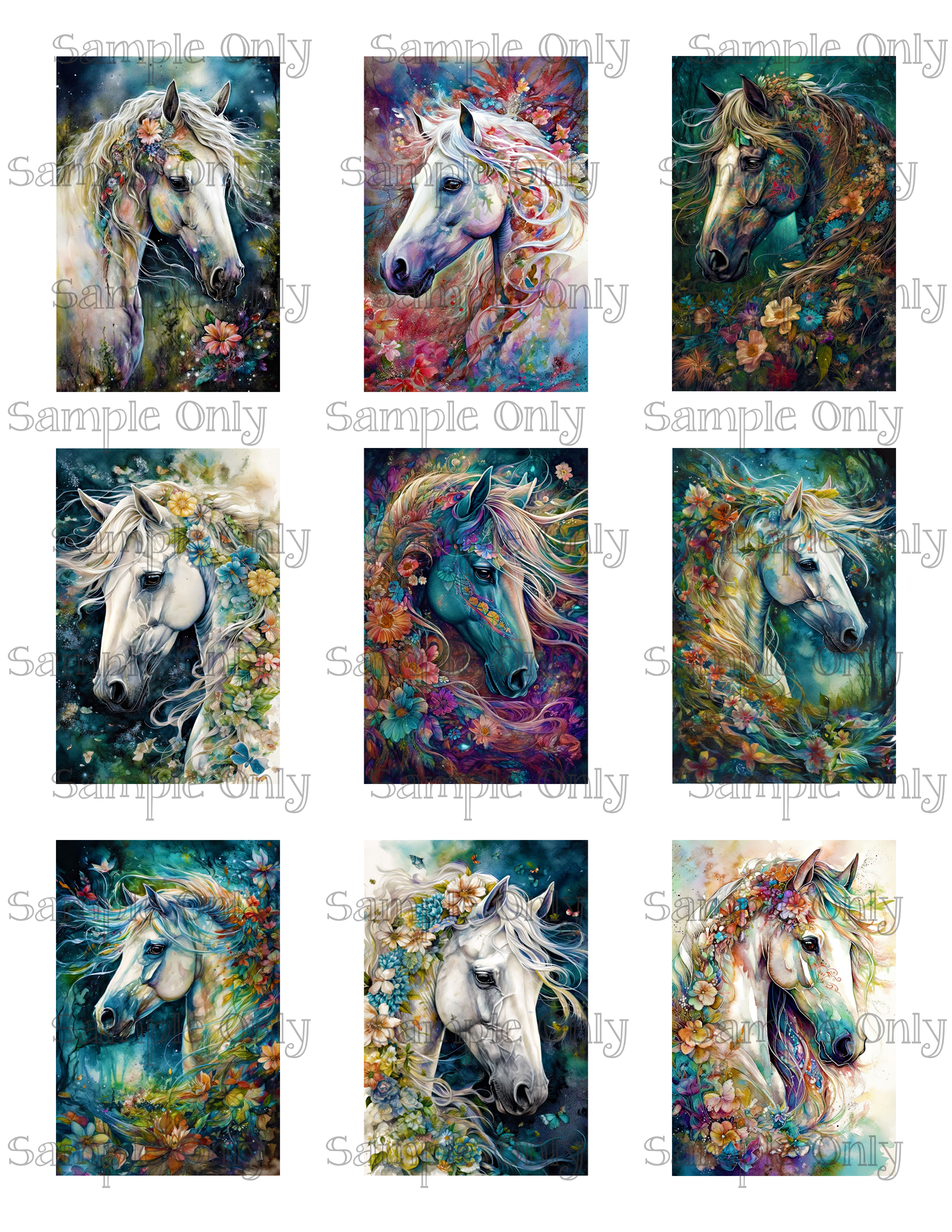 2x3 Inch Boho Fantasy Horse Image Sheet For Polymer Clay Transfer Decal DIGITAL FILE OR PRINTED